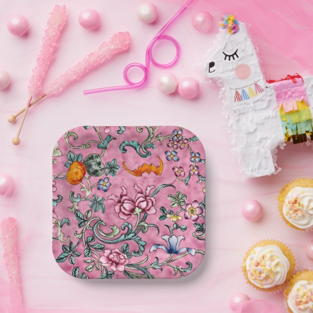 Großartiger chinesischer Kanton Pink Floral Pappteller (Party)