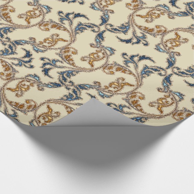Großartiger Glitzer Damask Navy Gold Geschenkpapier (Ecke)