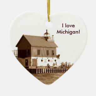 großartiger Hafenpier, i-Liebe Michigan! Keramikornament