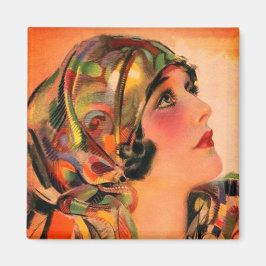 Großartiger Orange Flapper 20's Gal mit Scarf Magn Magnet