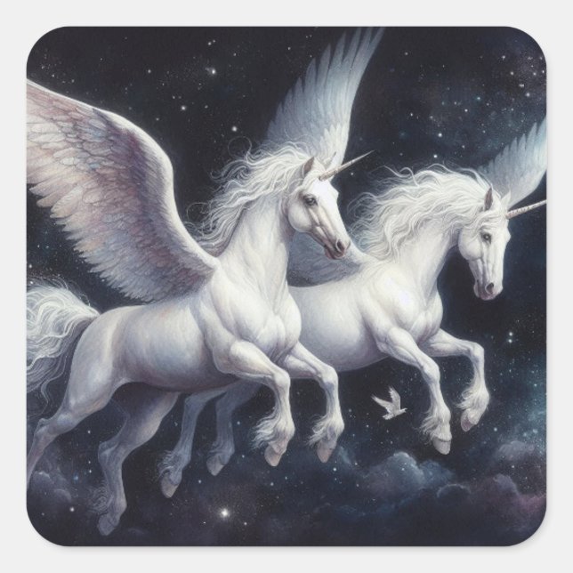 Großartiger Pegasus in der Dunkelhimmel-Aufkleberl Quadratischer Aufkleber (Vorderseite)