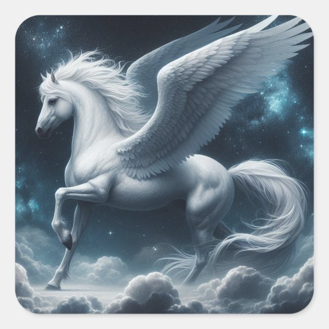 Großartiger Pegasus in der Dunkelhimmel-Aufkleberl Quadratischer Aufkleber (Vorderseite)