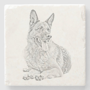 Großartiger Pencil German Shepherd Marble Unterset Steinuntersetzer
