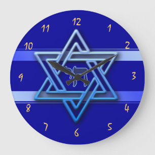 Großartiger Stern von David On blue Background jew Große Wanduhr