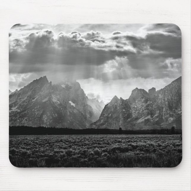 Großartiger Teton Gebirgszug in Schwarzweiss Mousepad (Vorne)