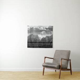 Großartiger Teton Gebirgszug in Schwarzweiss Wandteppich