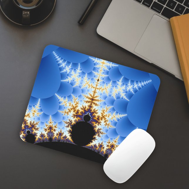 Großartiges Mandelbrot Blue Black Gold Fraktal Mousepad (Von Creator hochgeladen)