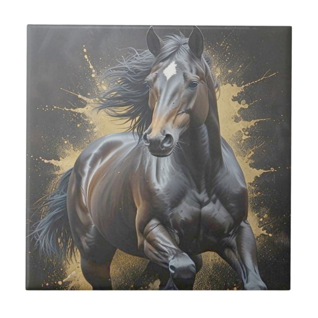 großartiges schwarzes Pferd Fliese (Vorderseite)