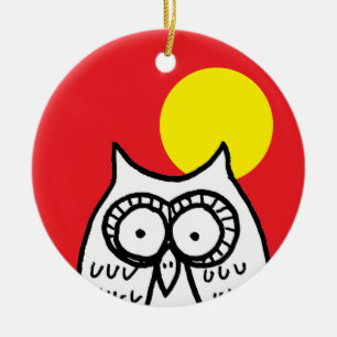 Großaugen-Cartoon-Eule und Mond Keramik Ornament