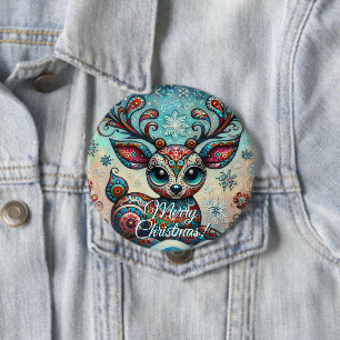 Großaugen-Weihnachts-Rentier-Volkskunst personalis Button