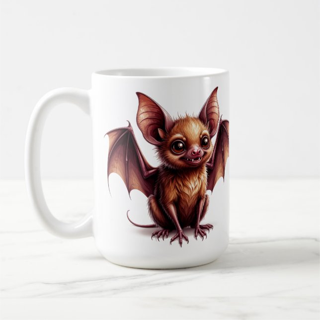 Großäugige Halloween-Fledermaus-Maskottchenfigur � Kaffeetasse (Links)