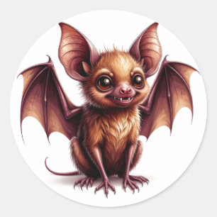 Großäugige Halloween-Fledermaus-Maskottchenfigur � Runder Aufkleber