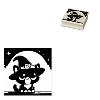 Großäugige Katzenhexe bei Vollmond Gummistempel
