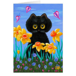 Großäugige lustige Katze Narzissen Creationarts