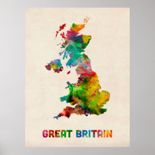 Großbritannien-Aquarell-Karte Poster
