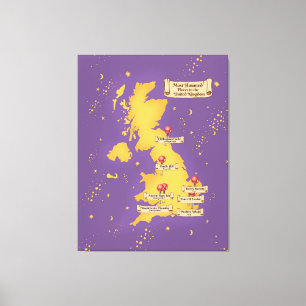 Großbritannien Die Spuk Orte Karte. Leinwanddruck