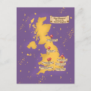 Großbritannien Die Spuk Orte Karte. Postkarte