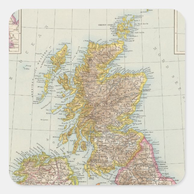 Grossbritannien, Irland - Karte des Vereinigten Kö Quadratischer Aufkleber (Vorderseite)