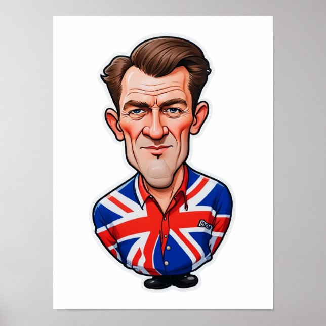 Großbritannien Männerkarikatur mit Flagge der Unio Poster (Vorne)
