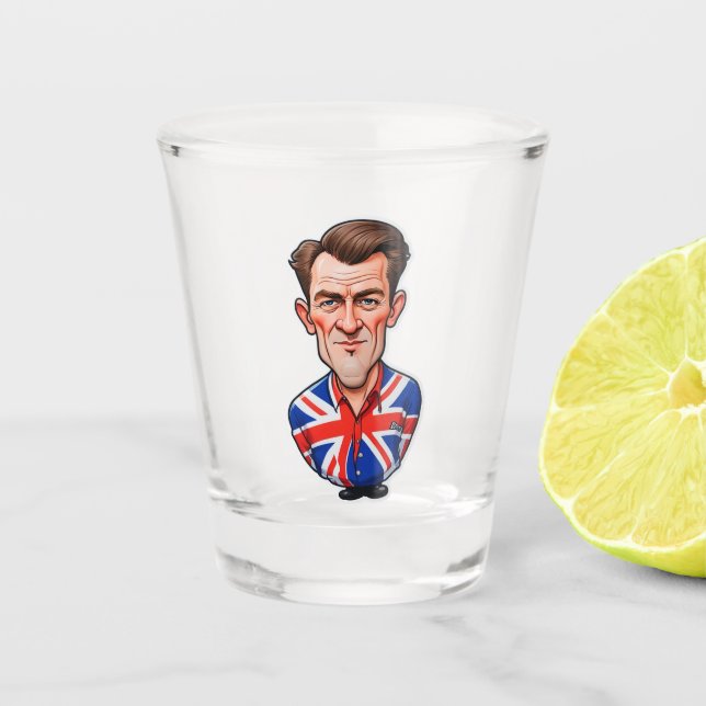 Großbritannien Männerkarikatur mit Flagge der Unio Schnapsglas (Vorderseite)