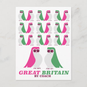 Großbritannien, "mit dem Bus", Eule, Reiseposter Postkarte