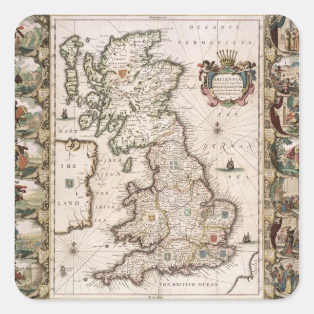 Großbritannien, so wie es in der Zeit der Englände Quadratischer Aufkleber (Vorderseite)