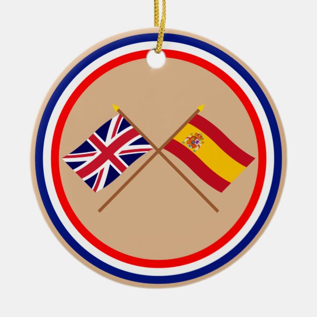 Großbritannien und Spanien gekreuzte Flaggen Keramikornament (Vorne)