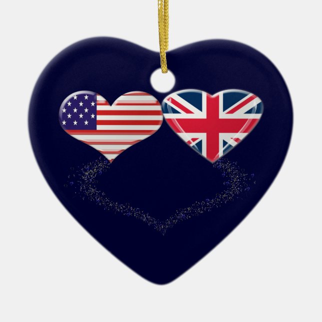 Großbritannien- und USA-Herz-Flagge und Keramikornament (Vorne)