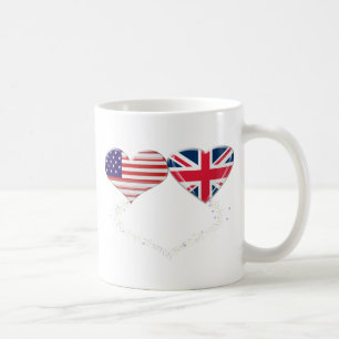 Großbritannien- und USA-Herz-Flagge und Tasse