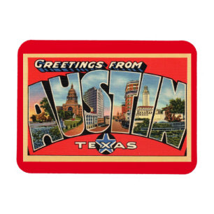 Großbuchstabe Gruß Austin Texas im Vintage-Stil Magnet