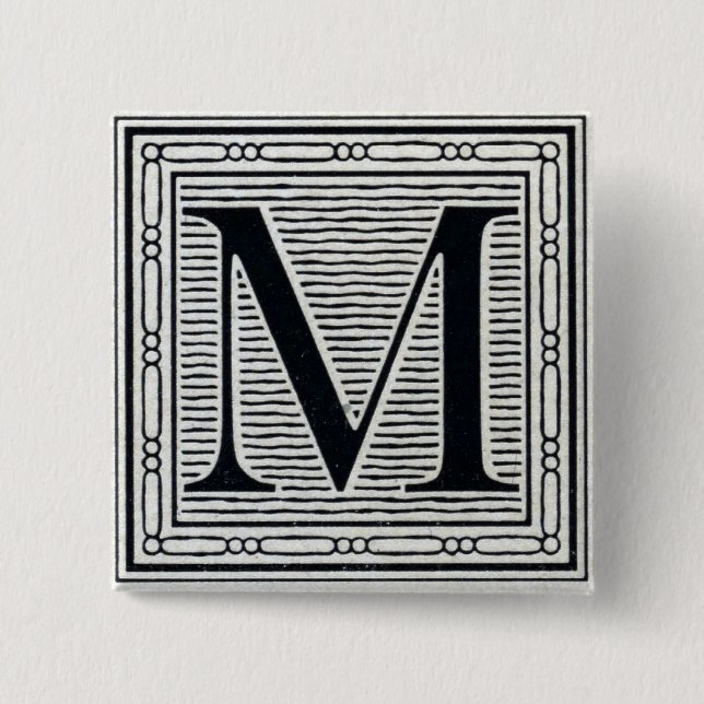 Großbuchstabe "M" Holzschnitt Initiale Button (Vorderseite)