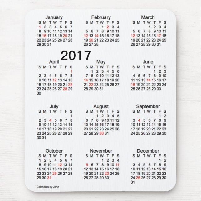Großdruck-Feiertags-Kalender 2017 durch Janz Mousepad (Vorne)