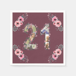 Große 21. Geburtstagsfoto Collage Pink Blume Frau Serviette