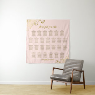 Große 26-Tische-Pink- und Gold-Hochzeits-Sitzordnu Wandteppich