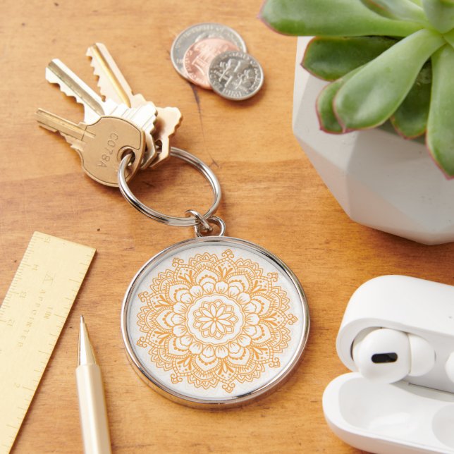 Große (2") Mandala Gemusterte Premium Runde Schlüsselanhänger (Schreibtisch)