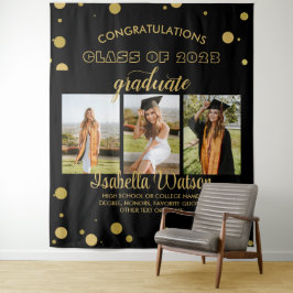 Große 3 Fotos Graduierung Party BlackGold Hintergr Wandteppich