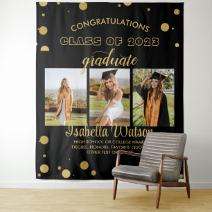 Große 3 Fotos Graduierung Party BlackGold Hintergr Wandteppich
