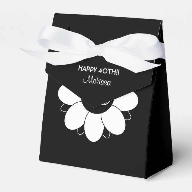Große 40 Geburtstagsparty Blumenmuster Schwarz Geschenkschachtel (Vorderseite)