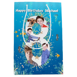 Große 8. Geburtstagsfoto Collage unter dem Meer Mittlere Geschenktüte
