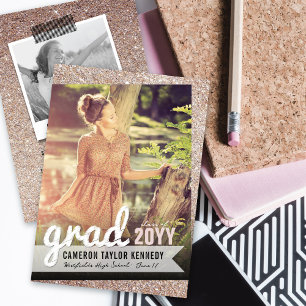 Große Abschluss-Scribbles Bronze Glitter Abiturpar Einladung