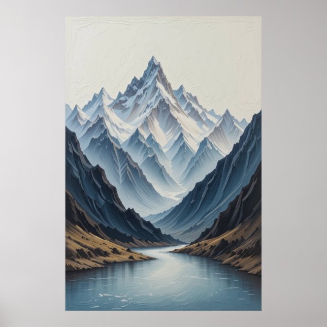 Große abstrakte Berge Malerei auf Leinwand 3D-Hea Poster (Vorne)