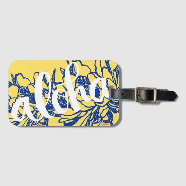 Große Aloha blaue gelbe Gepäckanhänger (Vorderseite (Horizontal))
