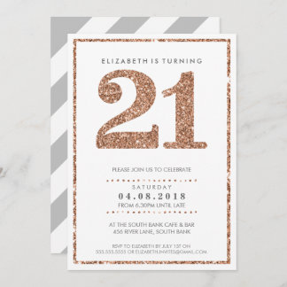 GROSSE ALTERSNUMMER EINLADEN GLAS 21 Rose Gold Gli Einladung