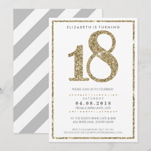 GROßE ALTERSZAHL EINLADUNG modern 18 gold glitzern