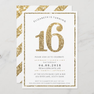 GROSSE ALTERSZAHL INVITE Moderner 16-Glitzer Einladung