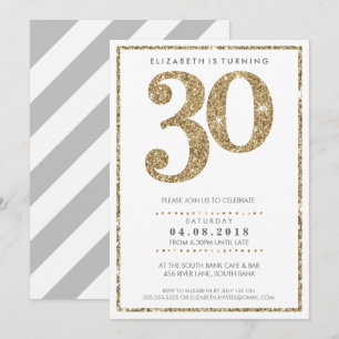 GROSSE ALTERSZAHL INVITE Moderner 30 Glitzer Einladung