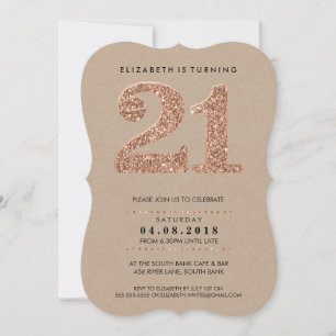 GROßE ALTERSZAHL kraft cool 21 Roségold Glitter Einladung