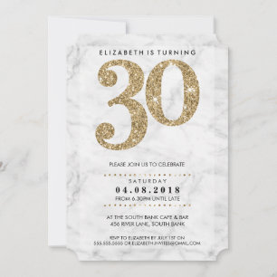 große Alterszahl Marmor modern 30 Goldglitter Einladung