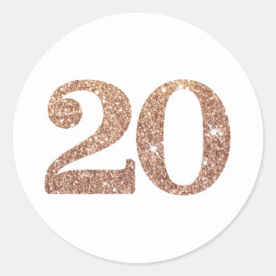 GROSSE ALTERSZAHL Moderner 20 Rose Gold Glitzer Runder Aufkleber