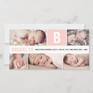 Große anfängliche rosa Baby-Monogramm 5 Multi-Foto Ankündigung